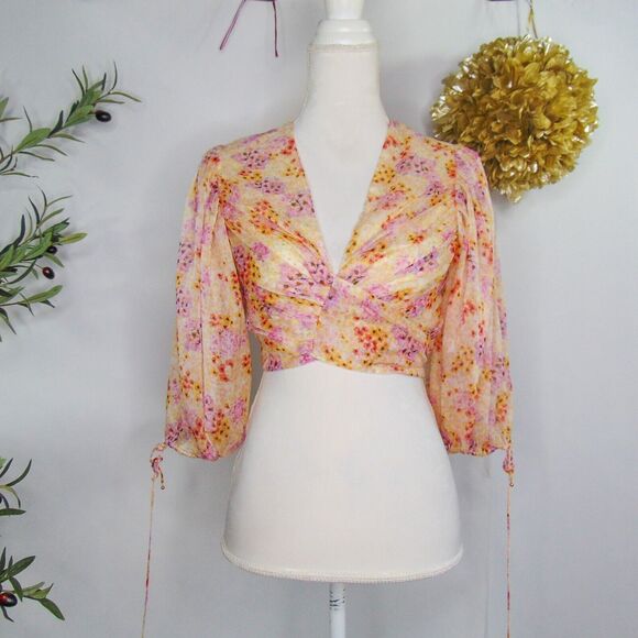 KEEPSAKE the Label Tops - keepsake women's pink floral top cropped small
